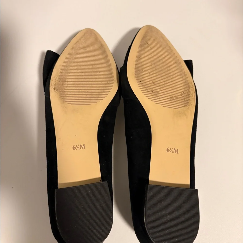 Talbots Black Pointed-Toe Bow Flats
